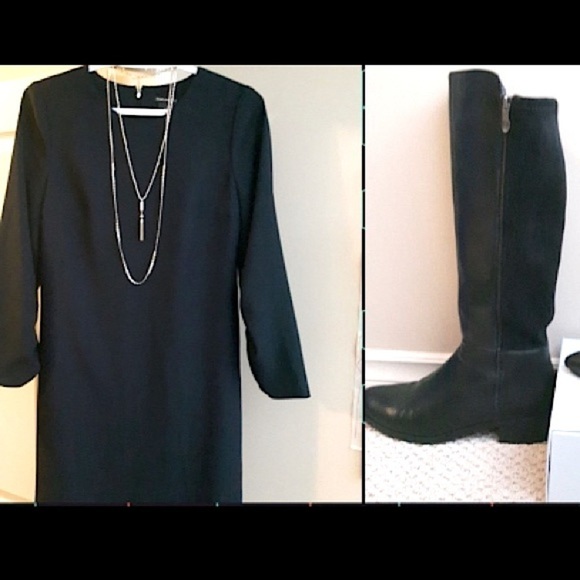 🔥Club Monaco navy sheath dress. Lined, gathered 3/4 sleeve. - Picture 1 of 12
